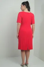Robe femme à col en V froncée sur le devant avec détails en pierres, doublée, grandes tailles, Lycra