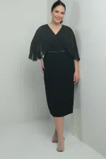 Robe mi-longue en crêpe grande taille pour femme, col en V, drapée, doublée, taille haute