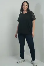 Jean taille haute à jambes droites en lycra pour femme, grandes tailles