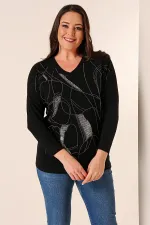 V-Neck Stone Printed Batwing Sleeve Plus Size Strawberry Blouse