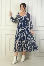 Robe portefeuille en mousseline à encolure Madonna, doublée, à nœuds croisés et motif abstrait