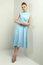 Robe midi évasée drapée en crêpe pour femme, ornée de pierres à la taille