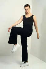 Pantalon palazzo pour femme avec taille élastique épaisse et poches
