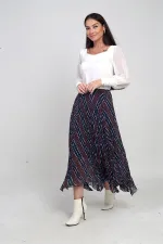 Jupe midi triangle en maille à carreaux doublée et taille élastique pour femme