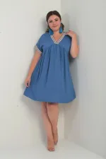 Kadın Yaka-Kol Zigzag Şerit Detaylı Büyük Beden Elbise