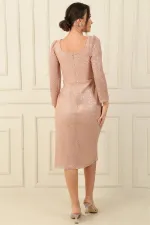 Square Neck, Lined, Slit, Long Mesh Sleeve Dress