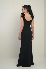 Women's Madonna Collar Floral Detailed Front Draped Long Dress