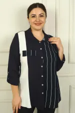 Kadın Tek Cepli Kol Katlamalı Çizgili B.B. Gömlek