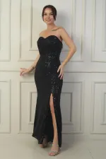 Robe longue à sequins fendue, doublée, sans bretelles, à armatures et laçage au dos