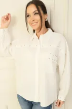 Linen Shirt with Stone Stud Details