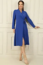 Long Crepe Jacket with Turn-Down Collar and Tie Waist