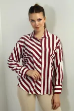 Women's Asymmetrical Striped Pattern Long Sleeve Shirt