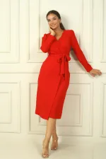 Women's Wrap-Neck Sleeveless Belted Lined Crepe Dress