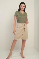 Kadın Beli Kuşaklı Kruvaze Lyocell Kısa Etek