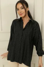 Glittery String Striped Relaxed Fit Shirt