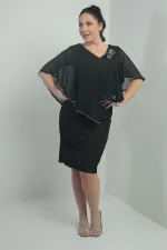 Robe courte en crêpe grande taille pour femme, col en V, en mousseline de soie, détails roses, devant et dos