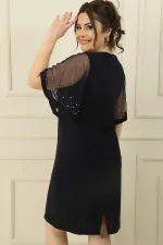 Plus Size Dress with Stone Embellishment on Collar and Sleeves and Lining