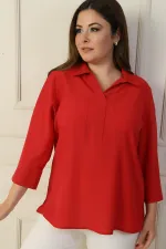 Polo Collar Pocketed Quarter Sleeve BB Blouse