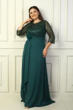 Kadın Çiçekli Altı Saten Üstü Gritel Astarlı Büyük Beden Uzun Elbise