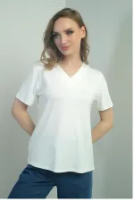 Women's V-Neck Short-Sleeve Blouse with Slit