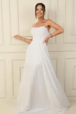 İp Askılı Balenli Üstü Drapeli Astarlı Tül Simli Uzun Abiye Elbise