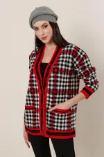 Ekose Desenli Cepli Akrilik Hırka