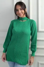 Boyun Dekolteli Saç Örgülü Desen  Spor Tunik Kazak