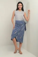 Kadın Yandan Bağlamalı Kordeneli Midi Etek