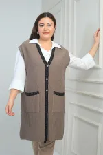 Gilet long en maille pailletée grande taille à rayures et poches pour femme