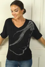 Chemisier à manches courtes et col en V pour femme, motif large, silhouette Stoned Girl