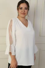 V Yaka Yarı Organze Krep B.B. Bluz