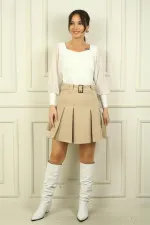 Jupe courte plissée avec ceinture pour femme