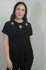 Blouse BB à imprimé pierre sur les épaules, col rond et manches chauve-souris pour femme