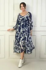 Robe portefeuille en mousseline à encolure Madonna, doublée, à nœuds croisés et motif abstrait