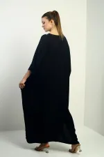 Women's V-Neck Embroidered Pocket Oversize Long Dress