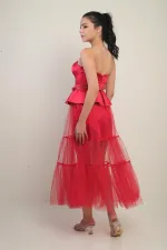 Jupe bustier en tulle pour femme, doublée de satin et avec ceinture