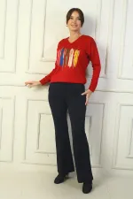 Women's Elastic Waist, Side Pockets, Flared, Steel-Length Trousers