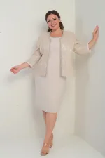 Robe sans manches doublée pour femme avec veste ornée de sequins et de pierres, ensemble deux pièces grande taille