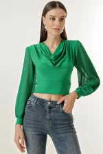V-neck, chiffon lycra blouse with sleeves