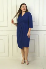 Women's Wrap Neckline Long Sleeve Lined Pleated Waist Accessory Detail Plus Size Glitter Short Dress