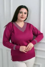 Chemisier grande taille à col en V pour femme, orné de paillettes