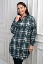 Chemise longue à carreaux pour femme avec fentes latérales