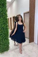 Women's Short Dress with Shoulder Straps and Lining