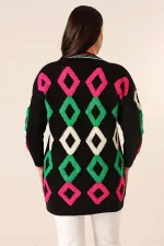 Oversize Havlu Baklava Desen Uzun Triko Hırka