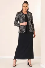 Robe longue à col perlé, ensemble deux pièces grande taille avec veste brodée de perles et de sequins, doublée.