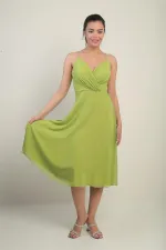 Women's Strappy Wrap Neckline Lined Lace-Up Back Flared Chiffon Dress