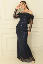 Boncuklu Straplez Astarlı Elbise