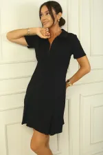 Women's Lycra Crepe Dress with Pleat Detail and Zipper Front