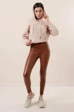 Leggings taille haute en cuir lycra surélevé