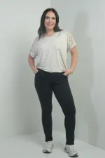 Jean taille haute à jambes droites en lycra pour femme, grandes tailles